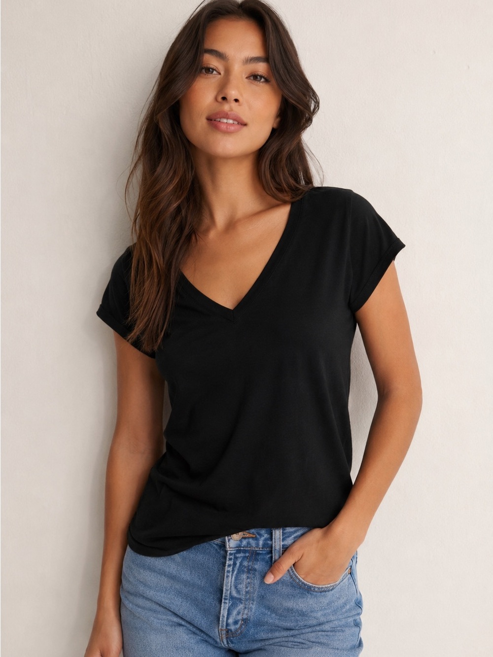 Banana Republic Black V-Neck Short Sleeve Tee
